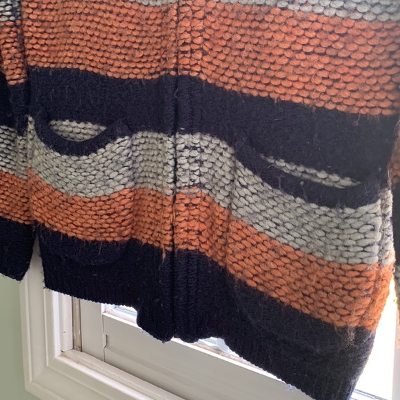 Anthropologie Striped Fur Collar Zip Up Cardigan Sweater - Picture 5 of 6